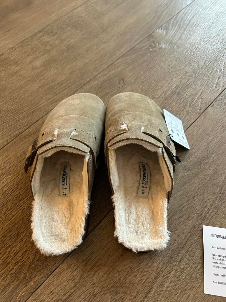 Birkenstock Boston Shearling Khaki Maat 41 - Nieuw!, Ophalen of Verzenden, Nieuw, Groen, Instappers