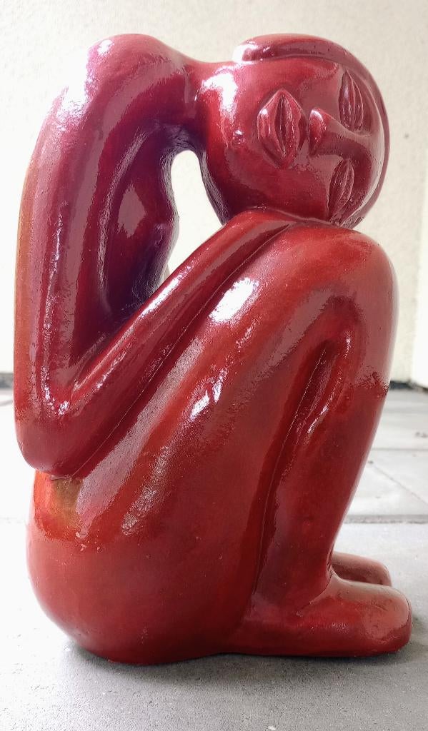 Modern Kunst Keramiek gemerkt beeld vrouw rood 1980s, Ophalen of Verzenden
