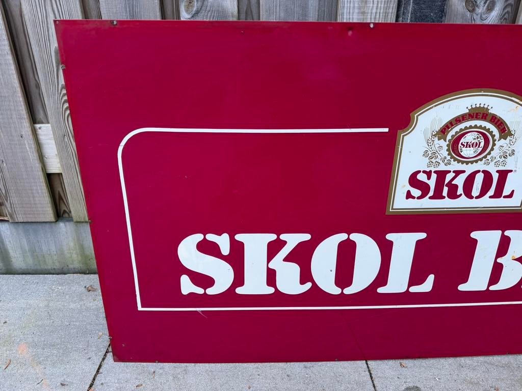 Skol Bier reclamebord blik, Verzamelen, Ophalen, Reclamebord, Gebruikt, I