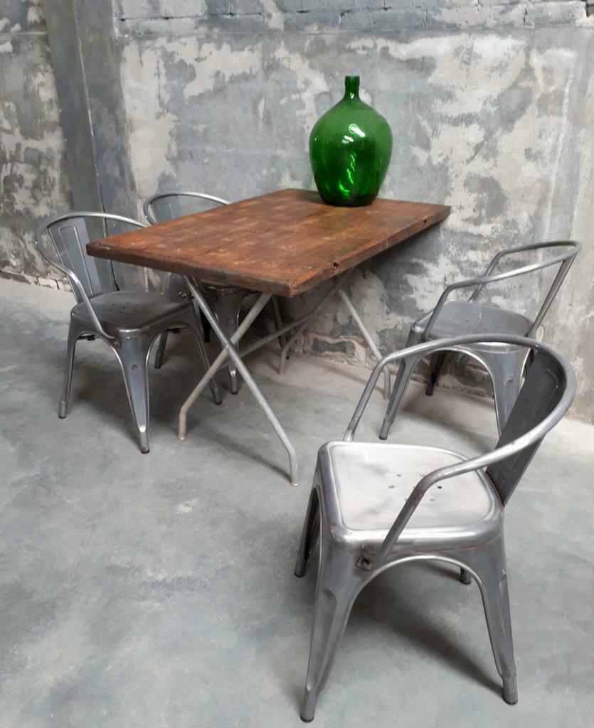 Oude retro vintage klaptafel tuintafel terrastafel stoelen, Ophalen of Verzenden, Gebruikt, Hout