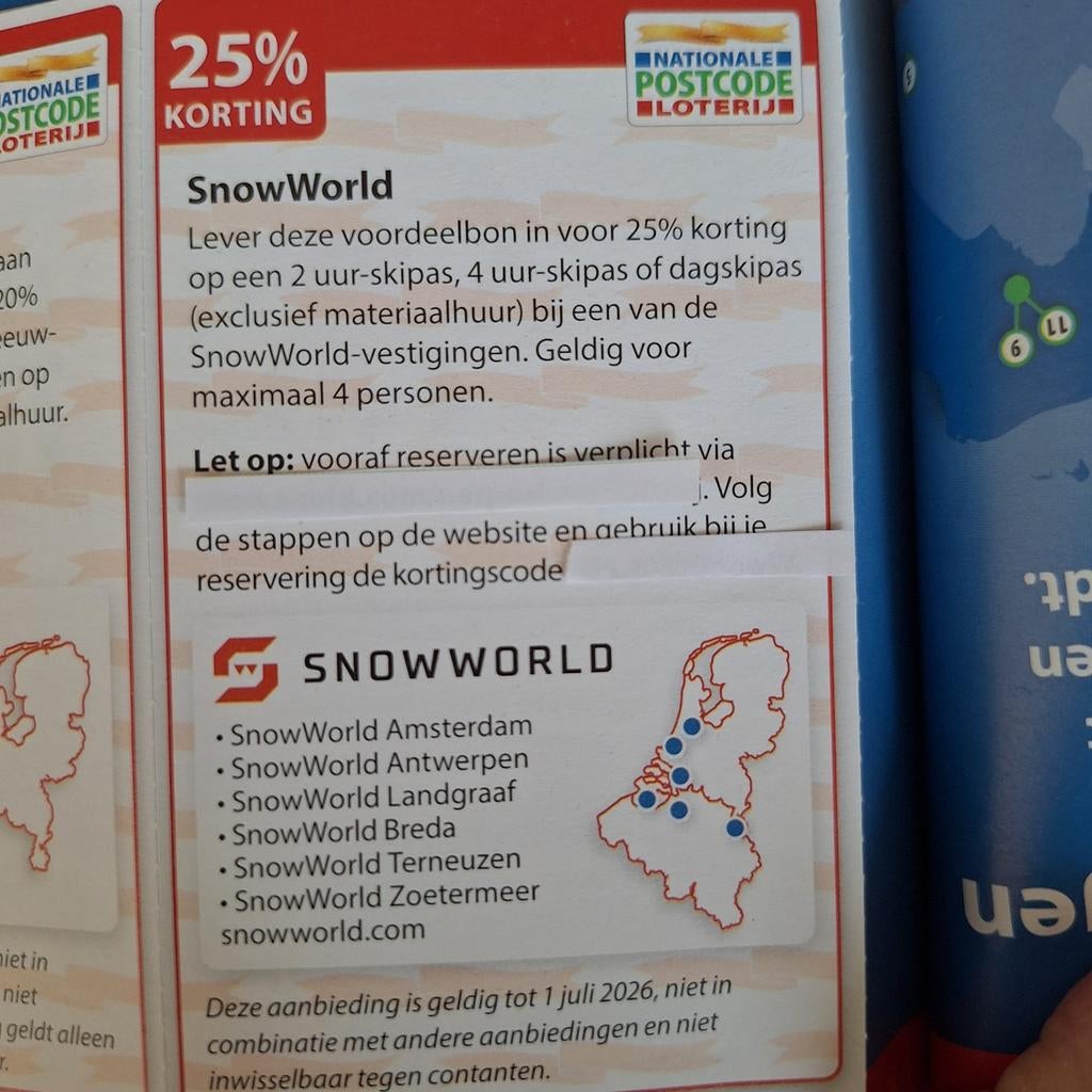 Snowworld 25% korting. Online tickets, Tickets en Kaartjes, Drie personen of meer, Kortingsbon