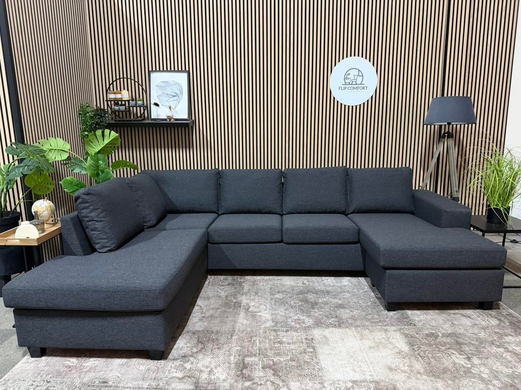 “GRATIS LEVERING” Nieuwe antraciete U hoekbank! 280x140x200, Overige maten, Hoekbank, Ophalen of Verzenden, Nieuw, U hoekbank, antraciet, trenhopper