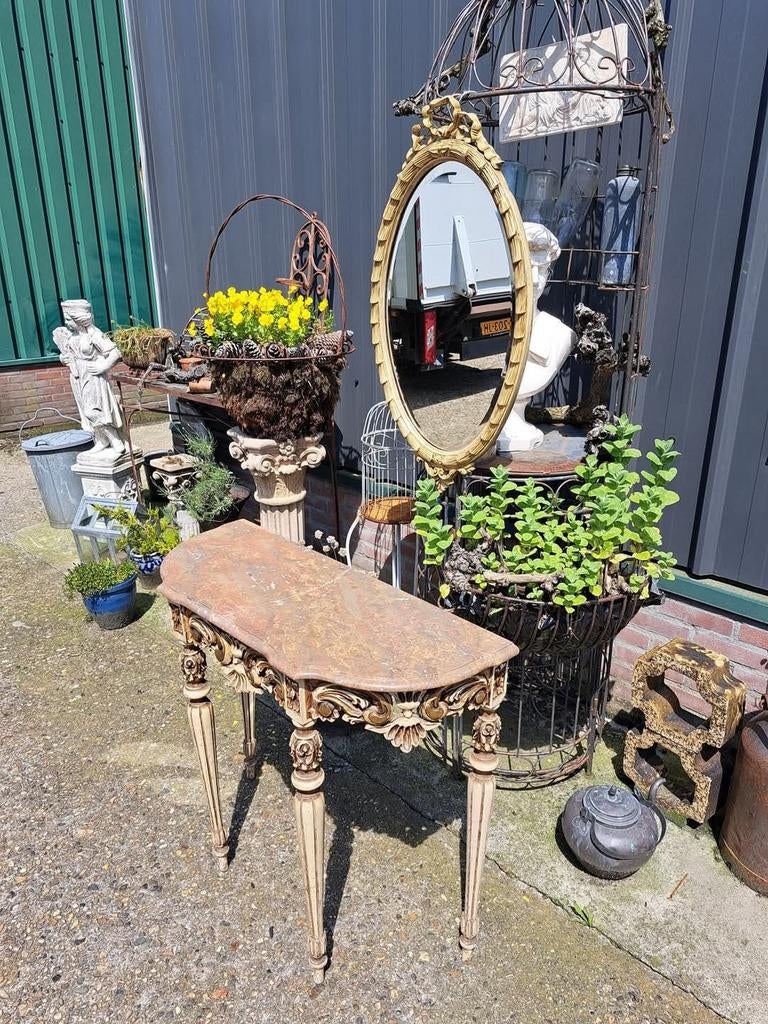 Antieke console, sidetable, wandtafel met bijbehorende spieg, Huis en Inrichting, Tafels | Kaptafels, Ophalen, Zo goed als nieuw