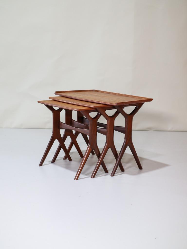 Johannes Andersen nesting tables 3 bijzettafels teak, 45 tot 60 cm, -, -, Zo goed als nieuw