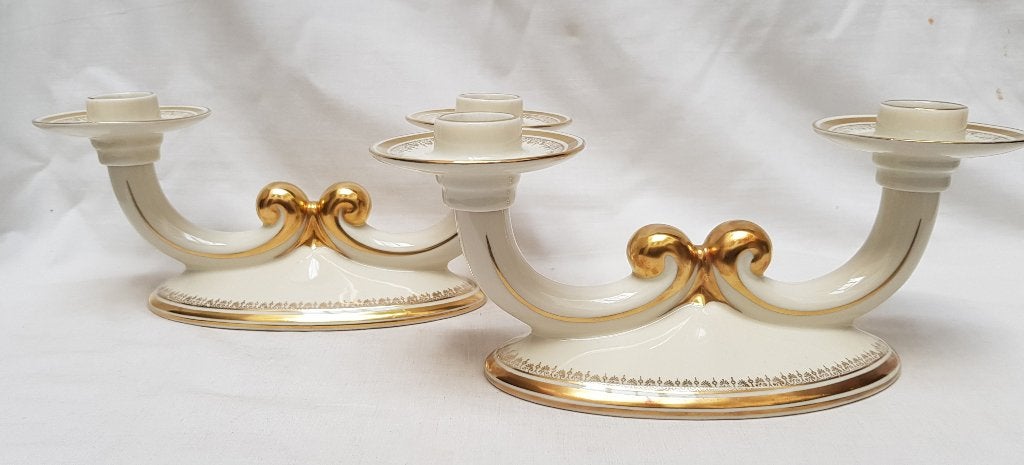 Art Deco Kandelaars - Porselein - Alka., Antiek en Kunst, Antiek | Kandelaars, Ophalen of Verzenden, Overige materialen