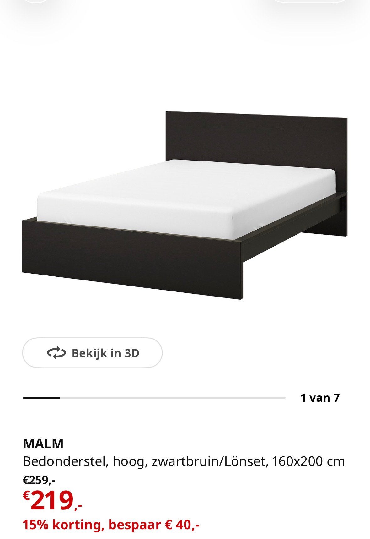 Nieuwstaat IKEA Malm bed + lattenbodem Lönset 160x200, Ophalen, Zwart, Tweepersoons, Zo goed als nieuw