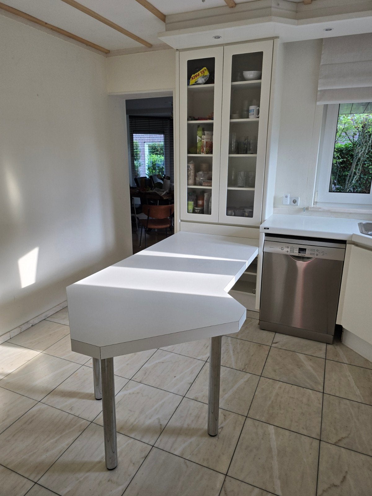 Wit tafelblad MDF met rvs poten, 220x90cm, Ophalen, 200 cm of meer, 50 tot 100 cm, Overige vormen