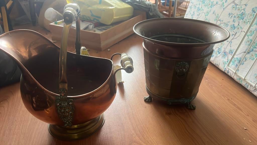 Koperen kolen bakken antiek. Vintage., Ophalen of Verzenden, Gebruikt, Rond, Overige materialen