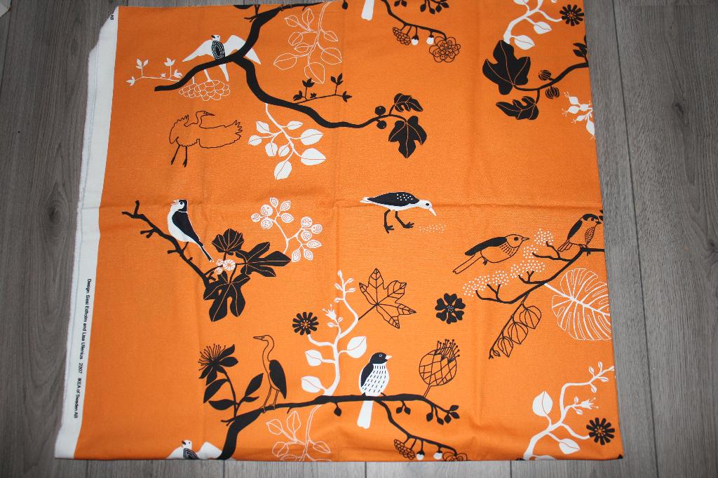Coupon 100% katoen stof - Oranje vogels bloemen ikea #4128, Hobby en Vrije tijd, Stoffen en Lappen, 120 cm of meer, Nieuw, Oranje