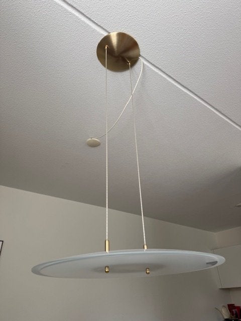 Glazen/messing hanglamp, Huis en Inrichting, Lampen | Hanglampen, Ophalen, Zo goed als nieuw, Glas, Minder dan 50 cm