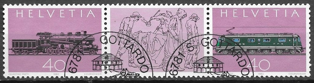 Zwitserland: Serie uit 1982  treinen Mi.1214-1215 met tab, Ophalen of Verzenden, Gestempeld