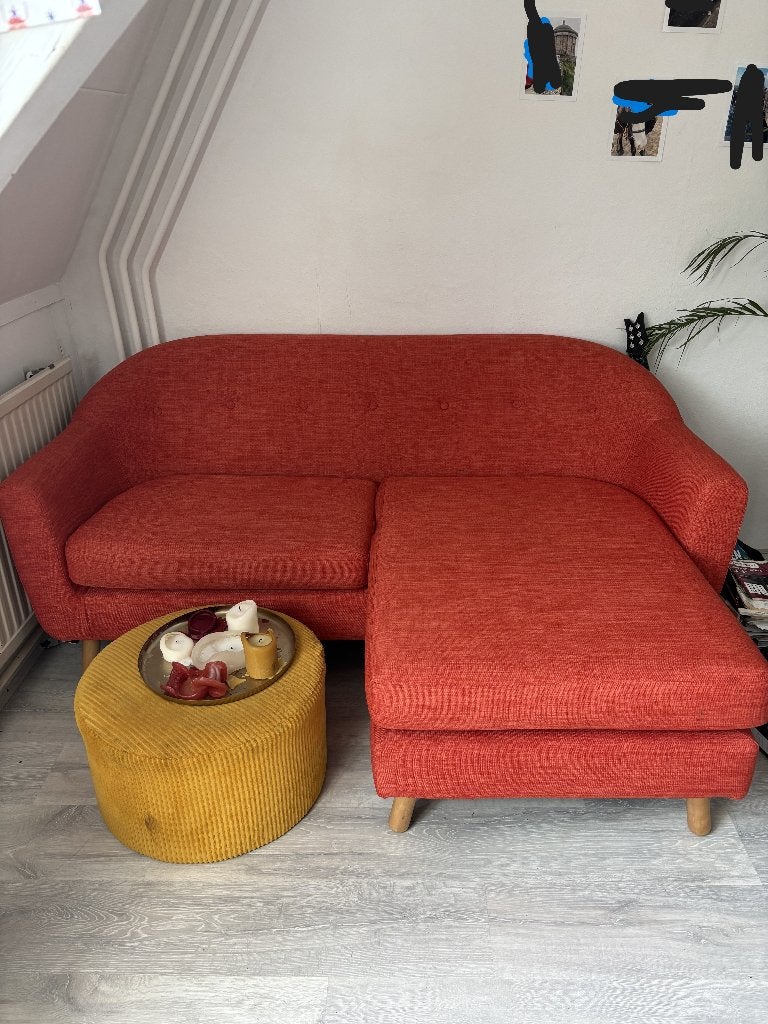 Tweezits L-vorm Hoekbank rood, Ophalen, Gebruikt, Tweepersoons, 75 tot 100 cm