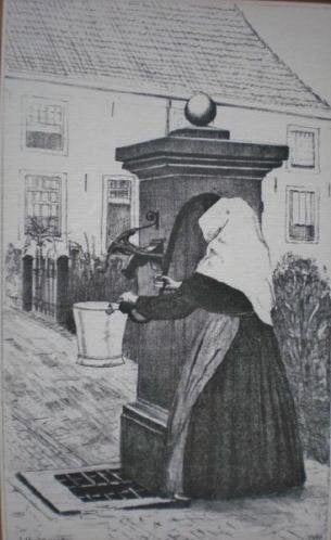 LITHO * VROUW AAN DE POMP * P. Vetter 1940 *, Gelimiteerde oplage, Ophalen of Verzenden, Overige onderwerpen, Lithografie