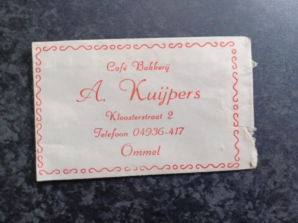 Suikerzakje Ommel Café Bakkerij A. Kuijpers, Ophalen, Nederland
