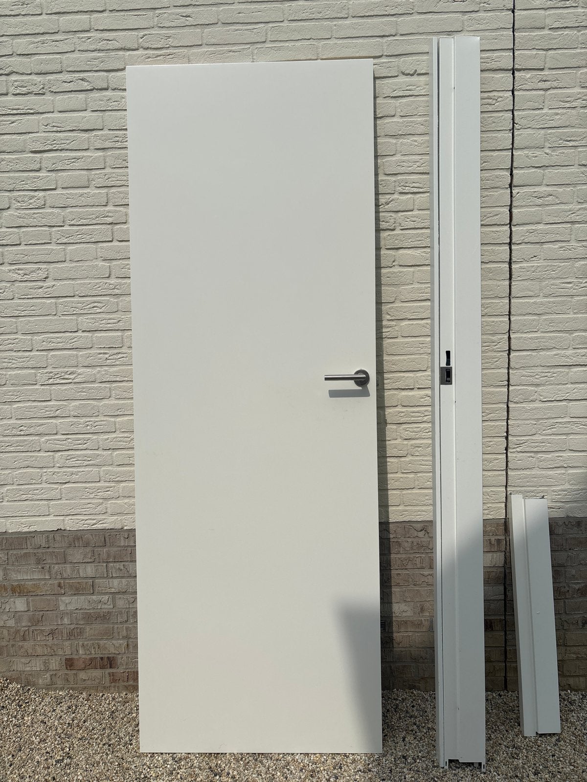 Binnendeur met kozijn en RVS klink, 91,5x230 cm, Ophalen, Gebruikt, 80 tot 100 cm, 215 cm of meer