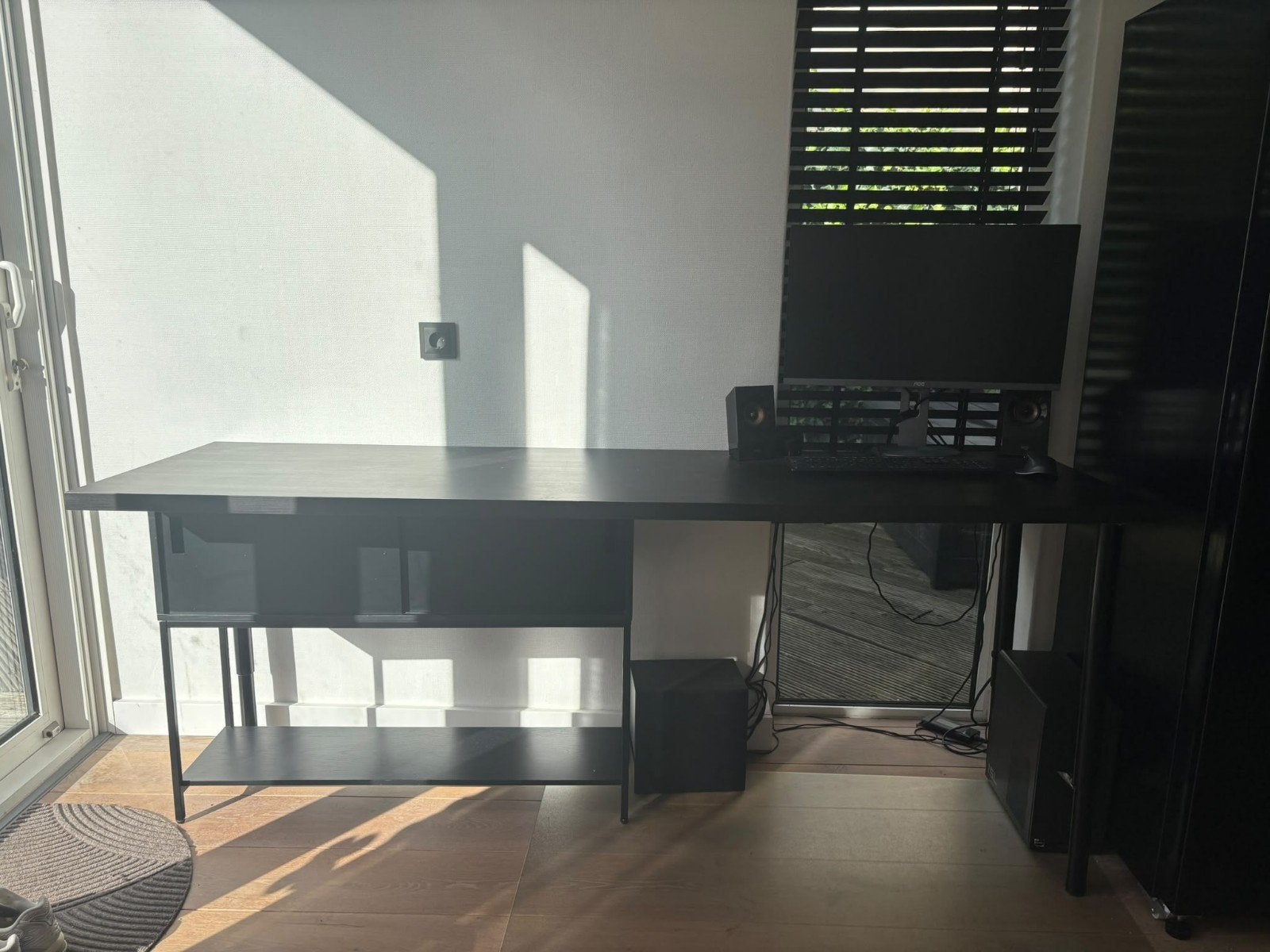 Bureau met kast, zwart - 200x60 cm blad, Ophalen, Zwart, Gebruikt, IKEA