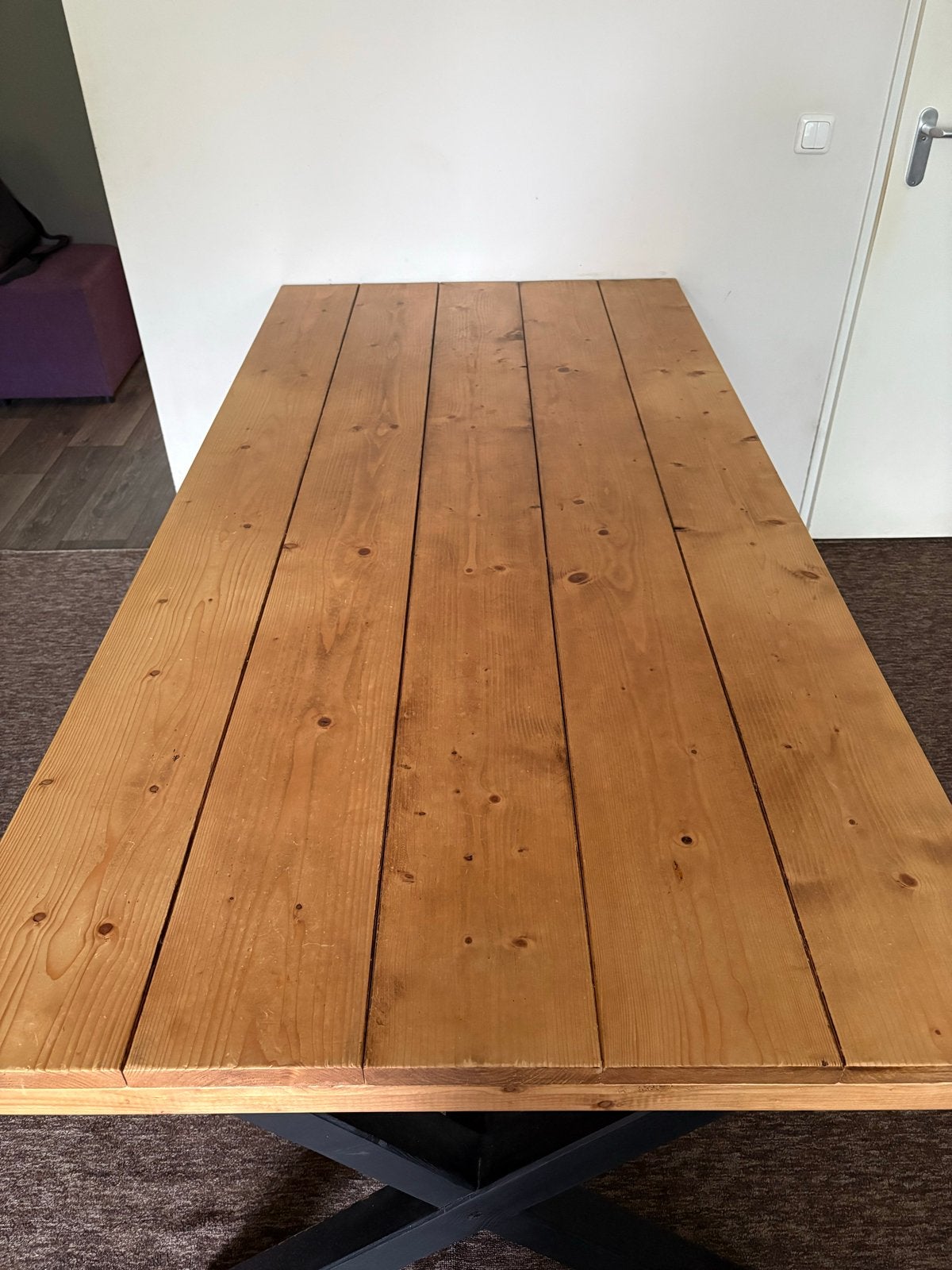 Steigerhouten eettafel met X-poten, Ophalen, Gebruikt, 200 cm of meer, 50 tot 100 cm