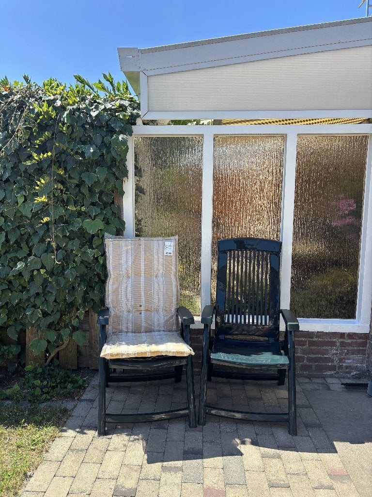 4 Tuinstoelen met kussens, Ophalen, Gebruikt, Kunststof, Verstelbaar