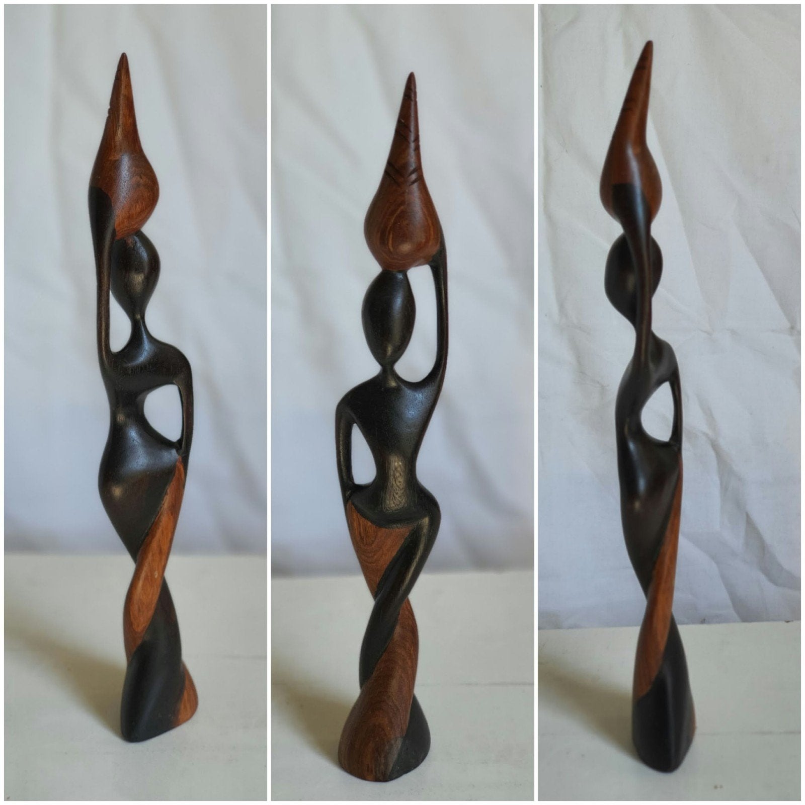Sierlijk houten beeld van een vrouw, Ophalen of Verzenden, Gepatineerd, 20 - 50 cm, Beeld