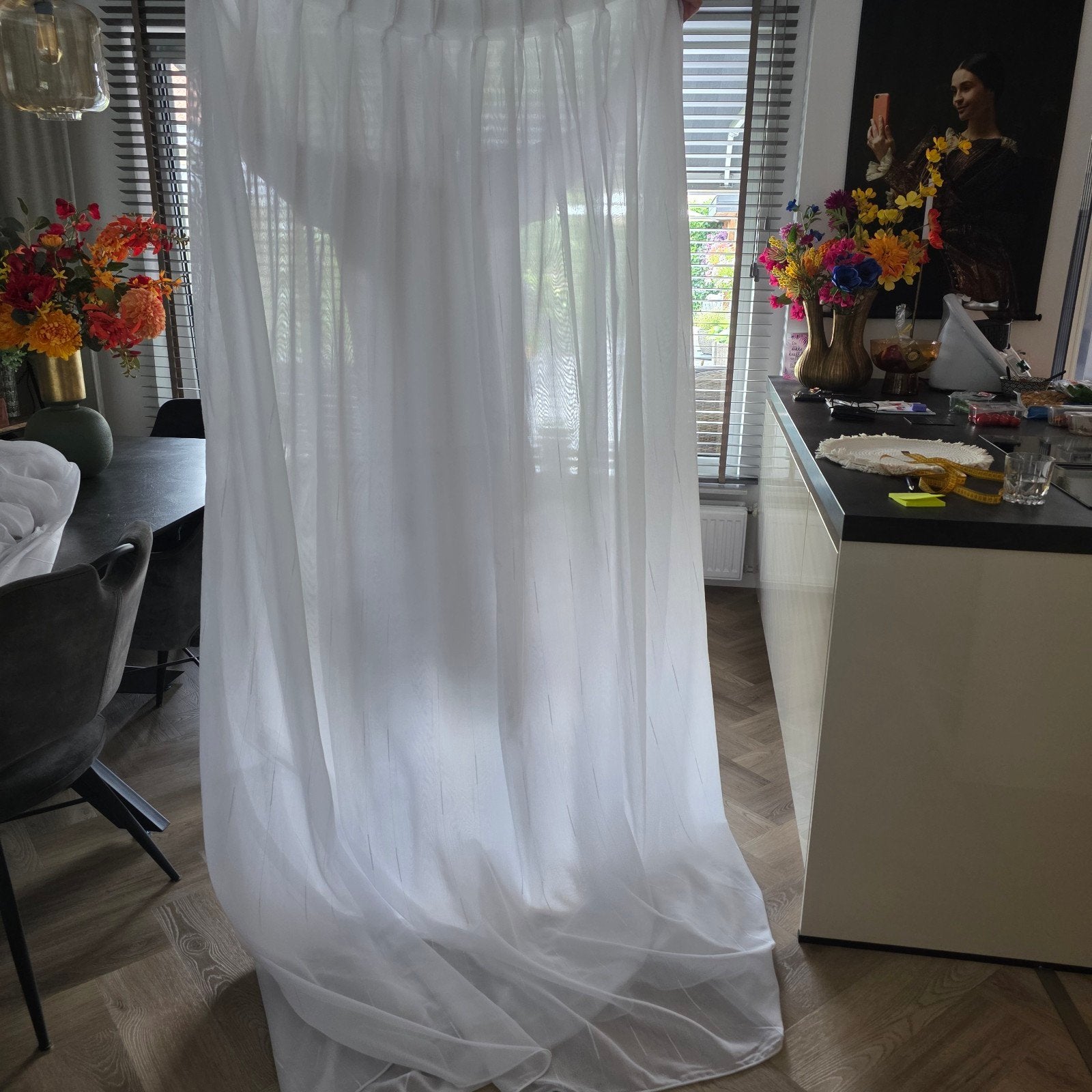 2x Vitrage gordijnen - 185b/242h, Ophalen, Gebruikt, 200 cm of meer, Wit