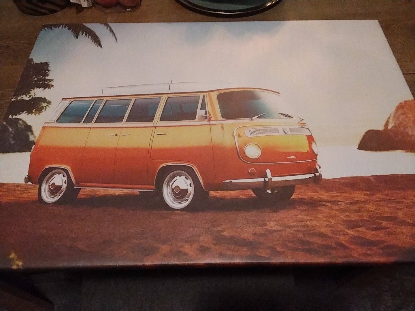 Wanddecoratie: Vintage VW Bus op het strand € 25, 50 – 75, Gebruikt, Ophalen of Verzenden, Print