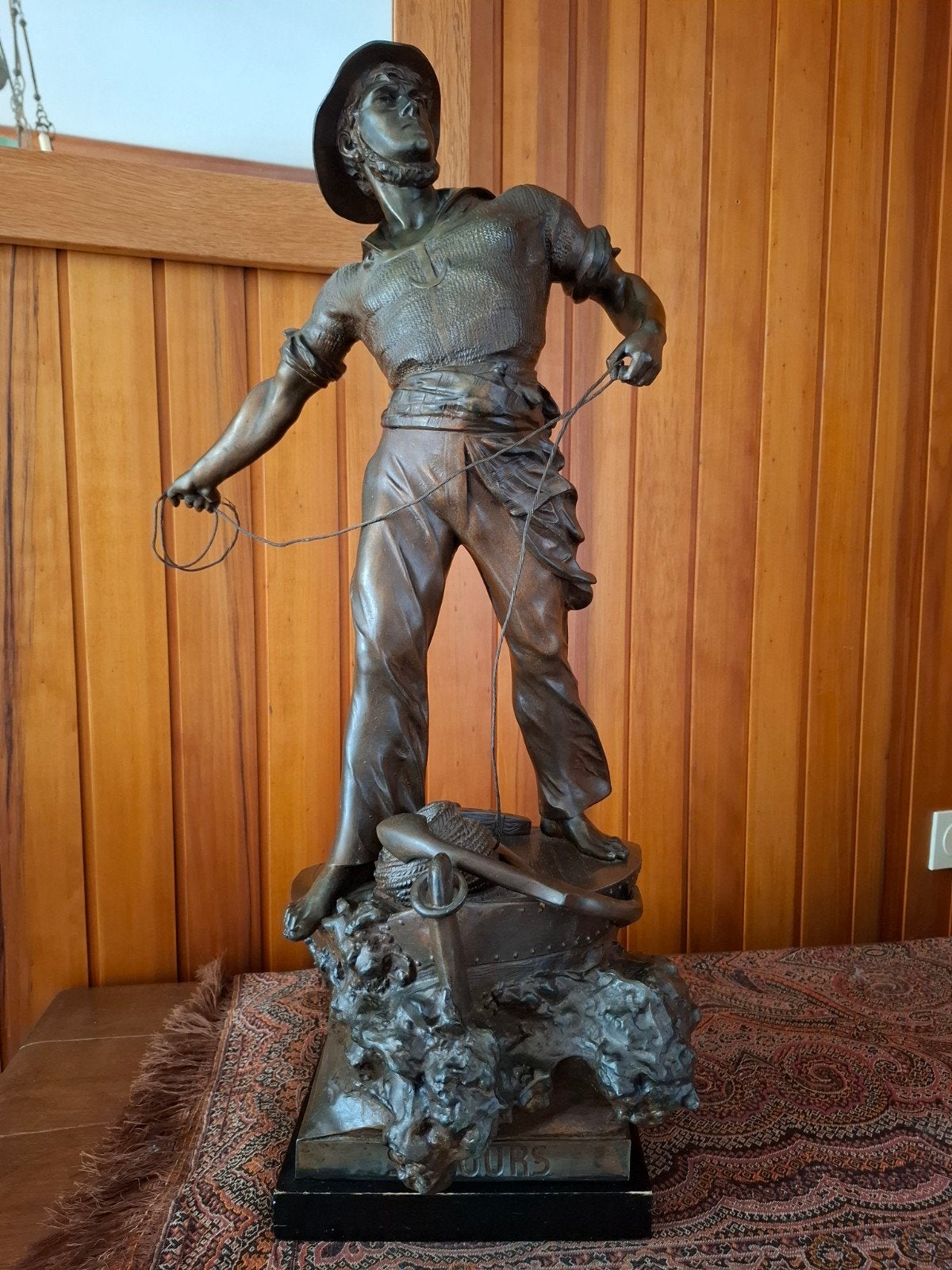 Groot Bronzen Beeld 'De Visser' - Waagen Sept, Ophalen, 50 - 100 cm, Brons, Bruin