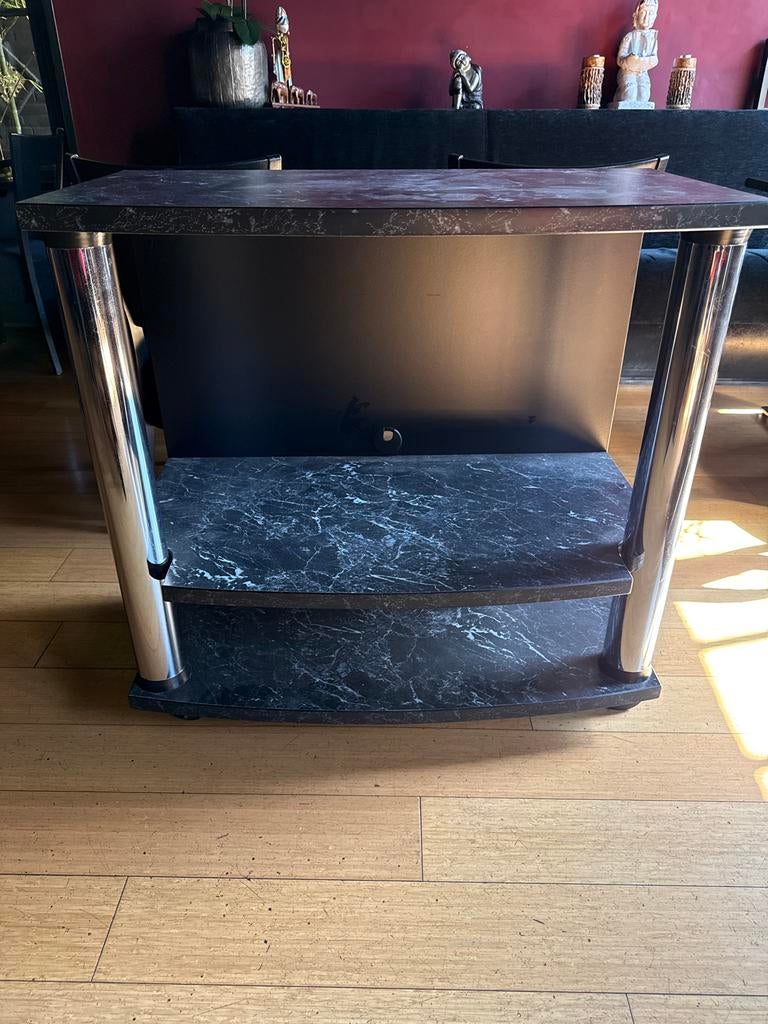 Stijlvol TV meubel met marmerlook en chromen poten, Huis en Inrichting, Kasten | Televisiemeubels, Ophalen, Gebruikt, 50 tot 100 cm