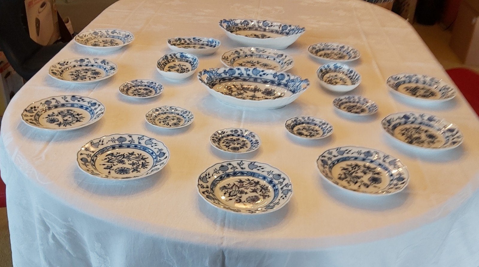 Prachtig 20-delig Meissen Zwiebelmuster servies, blauw-wit, Ophalen of Verzenden