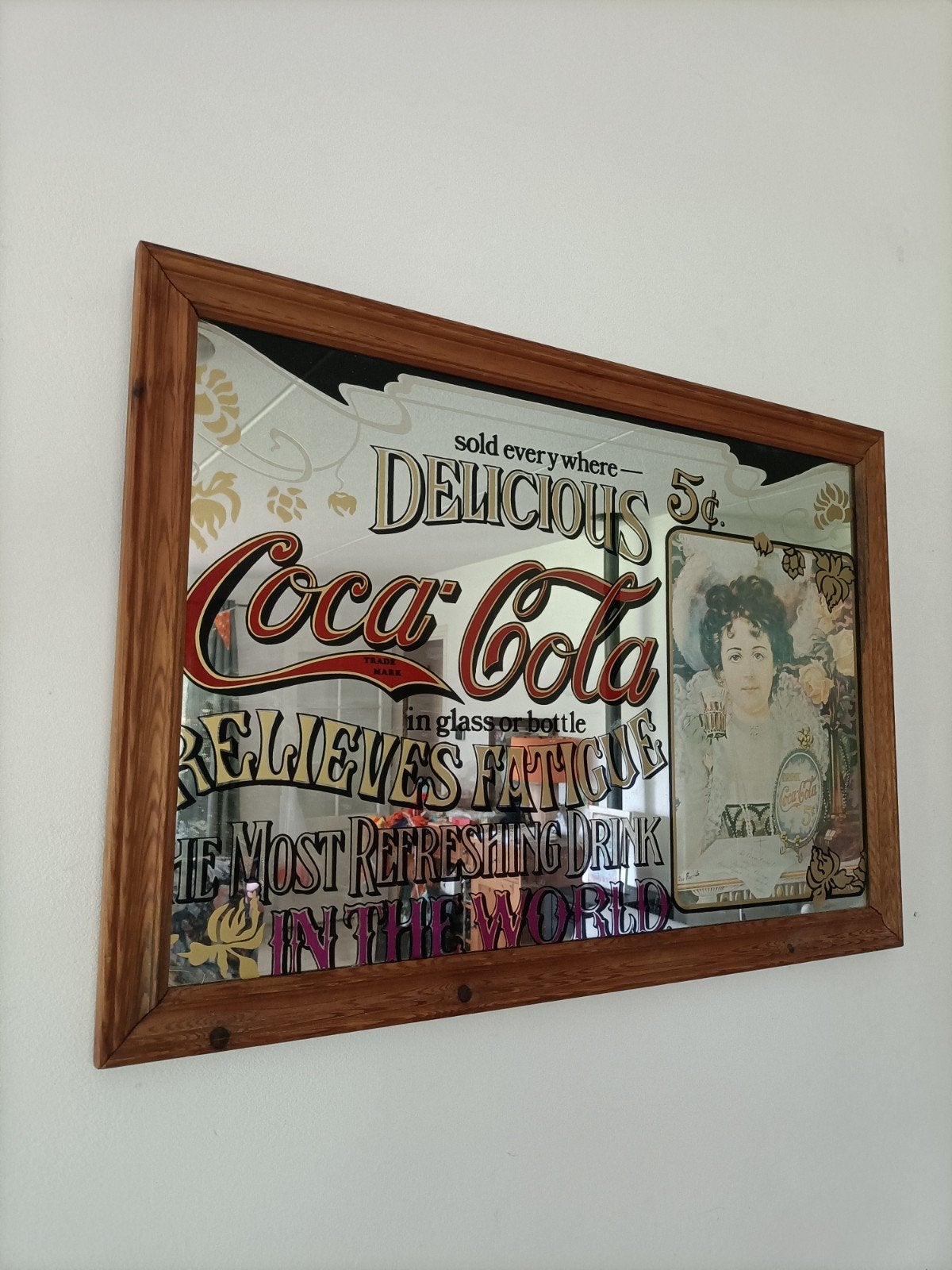 Vintage Coca-Cola spiegel met houten lijst, Ophalen