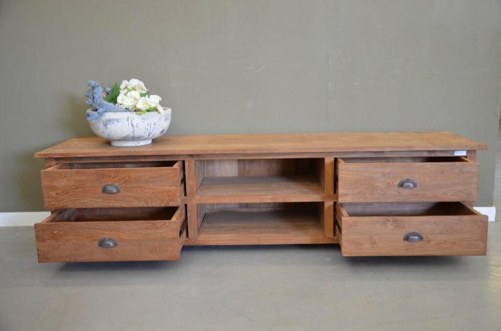 Teak tv-meubel 200 cm, Verzenden, Nieuw, Hout