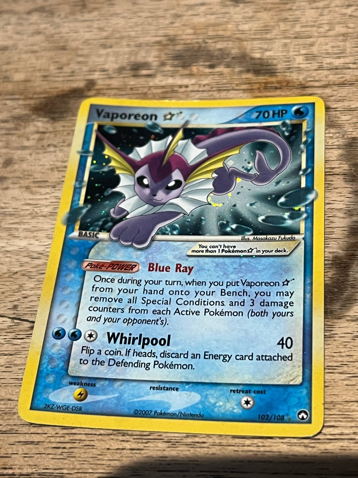 Vaporeon Star (Gold Star) Pokémon kaart 102/108, Ophalen of Verzenden, Gebruikt, Losse kaart