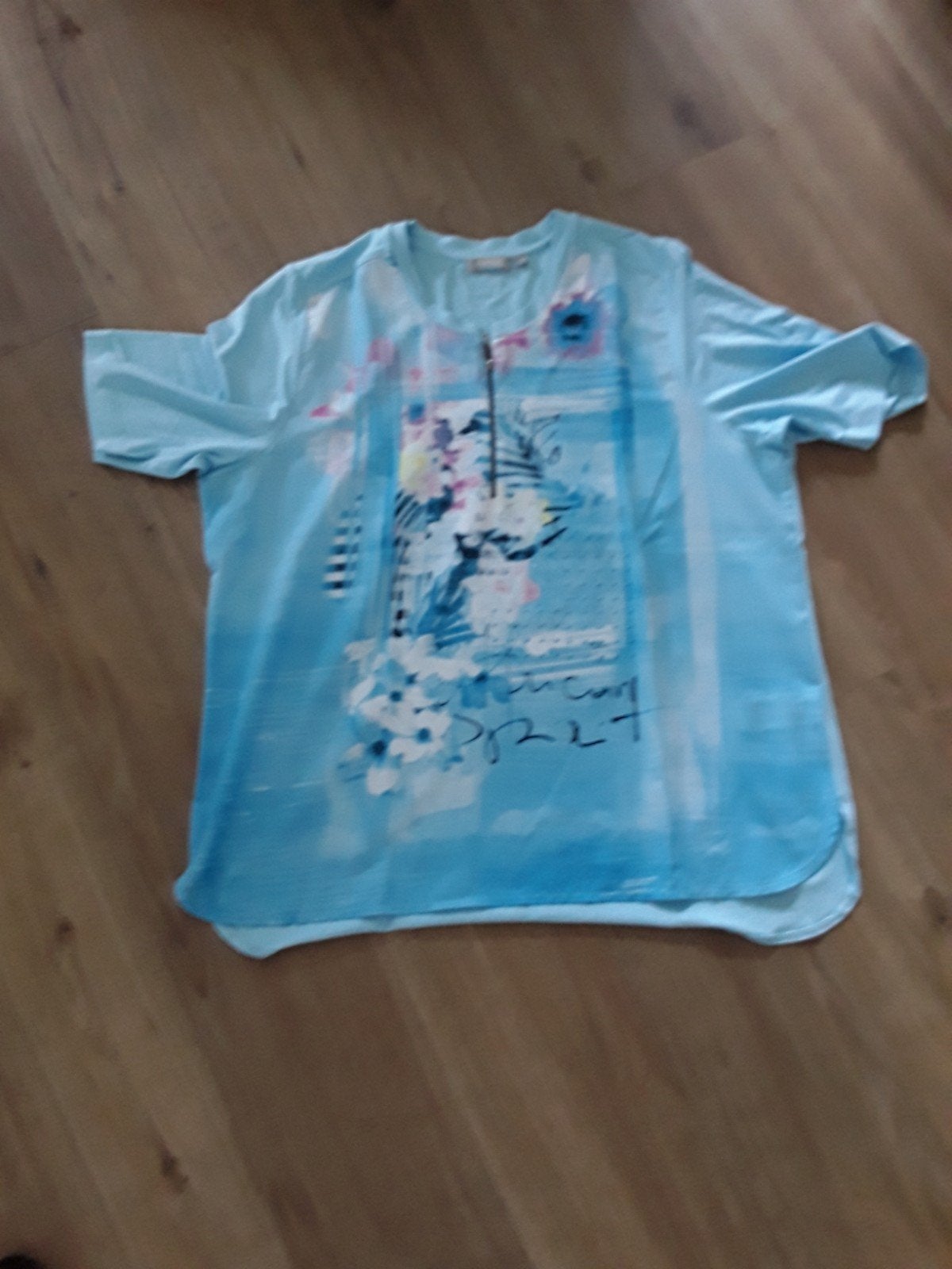 RABE Lichtblauwe T-shirt met Korte Mouwen en Print, Blauw, Maat 42/44 (L), Ophalen of Verzenden, Zo goed als nieuw