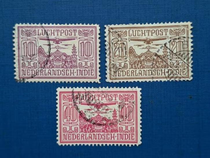Postzegel NL Indie 1928 3 zegels Luchtpost Allegorisch 10-04, Ophalen of Verzenden, Gestempeld, Nederlands-Indië
