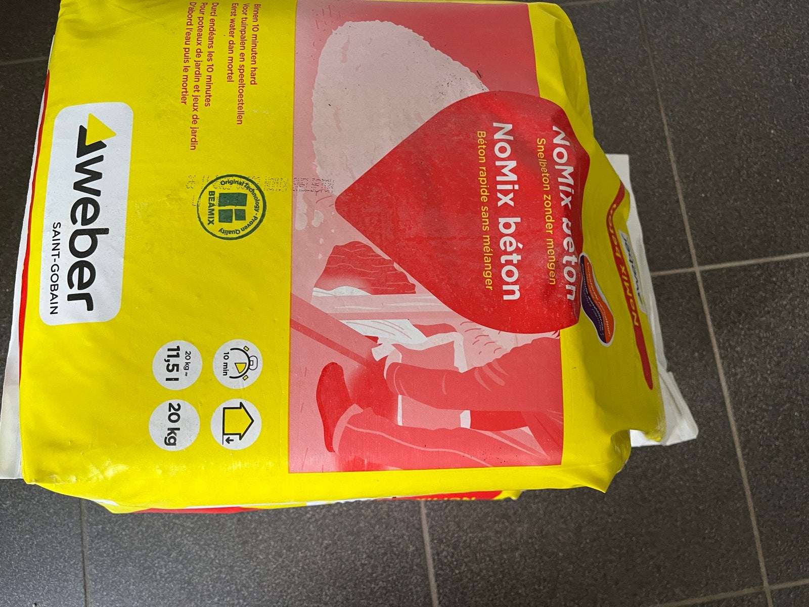 3 zakken Weber NoMix beton 20 kg - Snelhardend beton, Ophalen, Nieuw