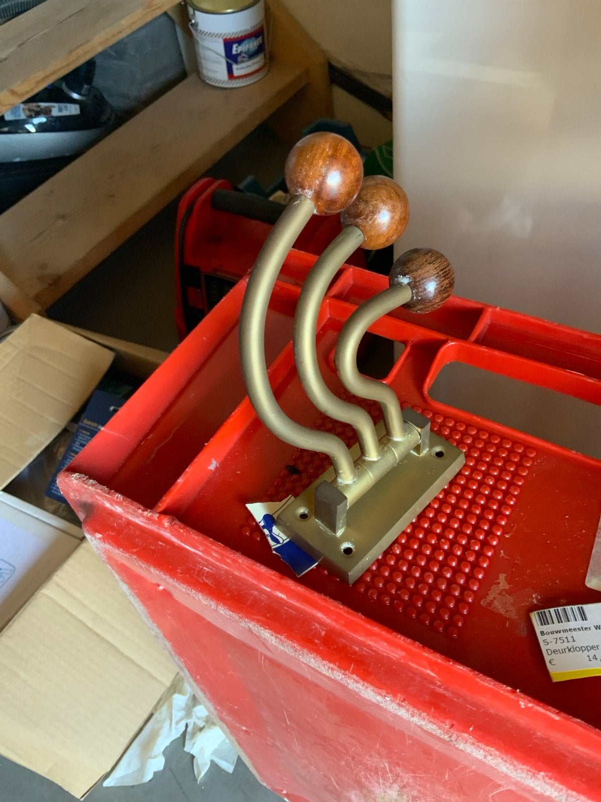 Vintage messing kapstok met houten knoppen, Ophalen, Gebruikt