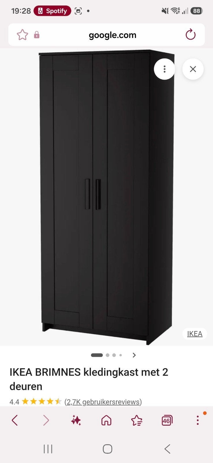 Zwarte brimnes kledingkast, Ophalen, Gebruikt, 100 tot 150 cm, 150 tot 200 cm