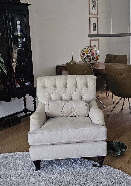 Fauteuil met piano schoteltjes - wiel defect, gratis af te h, Ophalen of Verzenden, Gebruikt, Stof, 75 tot 100 cm
