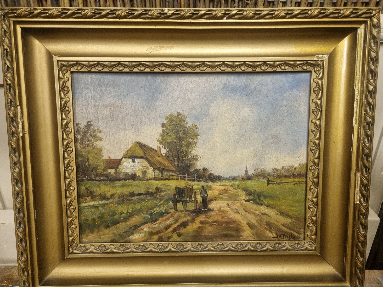 Gesigneerd Olieverfschilderij: Idyllisch Landelijk Landschap, Ophalen of Verzenden