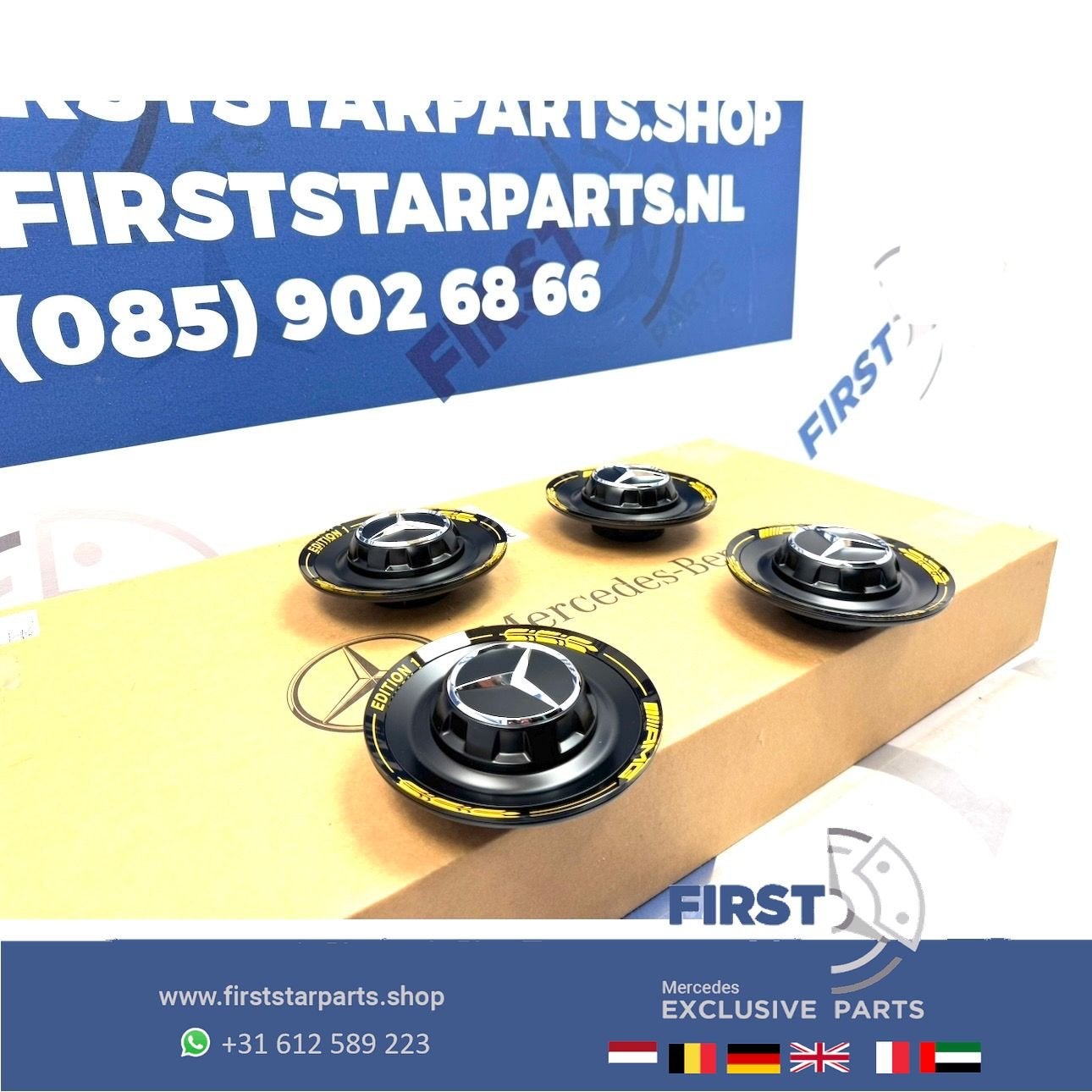 EDITION 1 AMG NAAFKAPPEN SET 4 ZWART GEEL W253 C253 GLC63 GL, Gebruikt, -, -, Ophalen of Verzenden