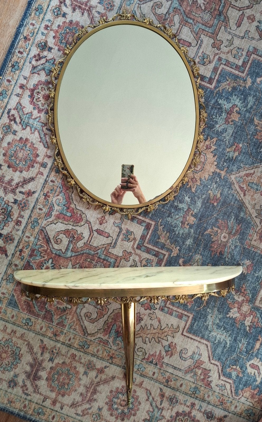 Vintage Italiaanse Wandconsole met Messing Spiegel, Ophalen