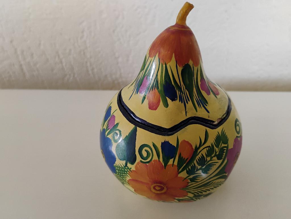 Handbeschilderde kalebas model peer geel,blauw,roze, Antiek en Kunst, Ophalen of Verzenden