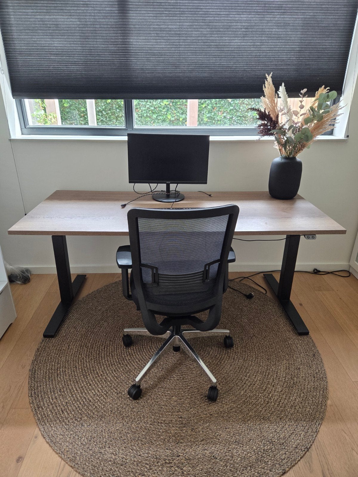 Elektrisch Zit-sta Bureau 180x80cm met Massief Blad, Ophalen, Elektrisch, 180 cm, Zo goed als nieuw