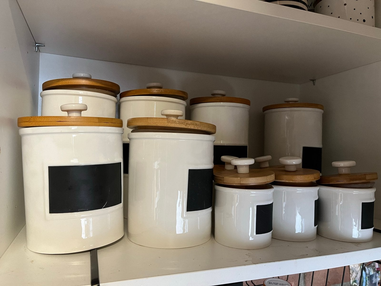 Riviera Maison 11 Voorraadpotten met Houte en Krijtbordvlak, Ophalen of Verzenden, Zo goed als nieuw, Voorraadpot, Steen/keramiek