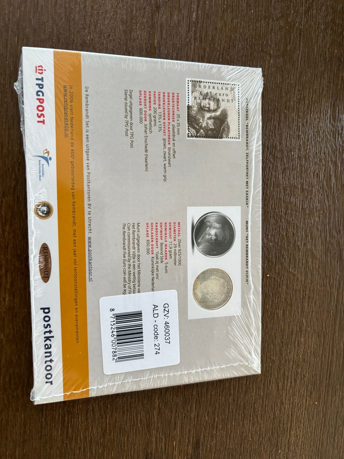 Rembrandt Vijfje Zilver 925/1000 - 400 jaar Rembrandt, Ophalen of Verzenden, Overige waardes, Losse munt, Zilver