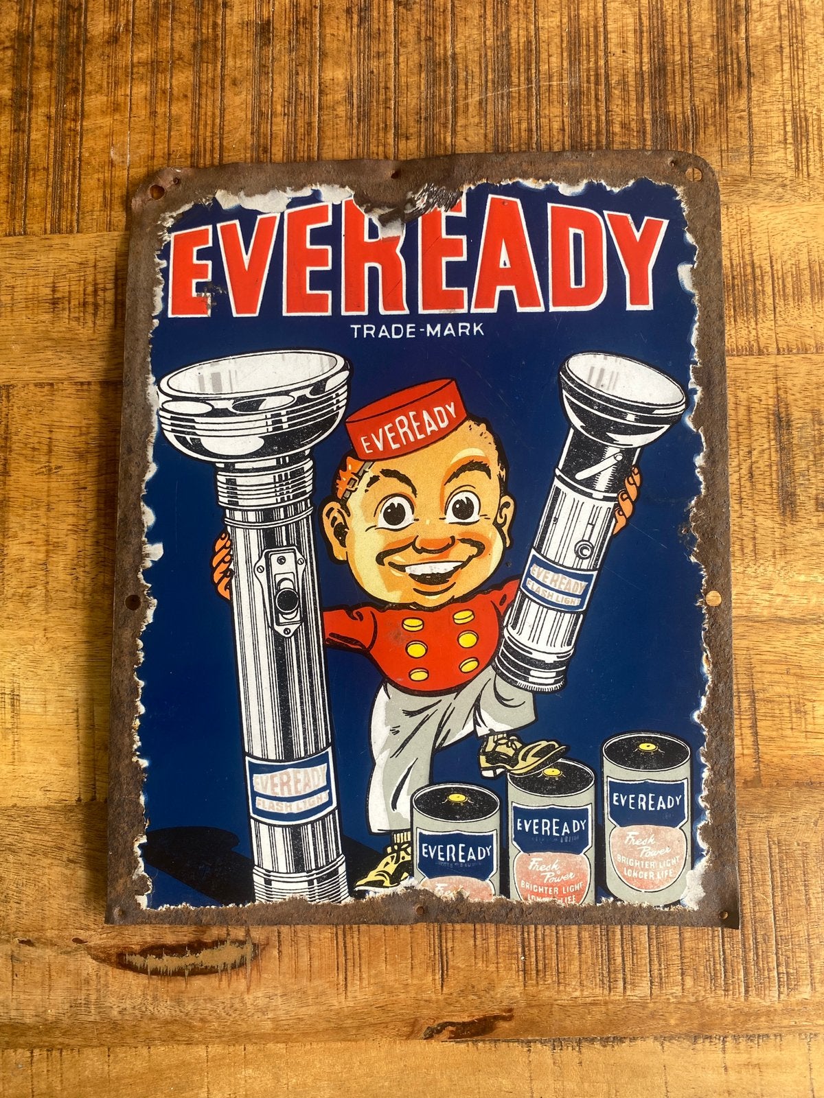 Zeldzaam vintage 1930'S EVEREADY BATTERY BATTERIES, Verzamelen, Merken en Reclamevoorwerpen, Ophalen of Verzenden, Gebruikt, Reclamebord