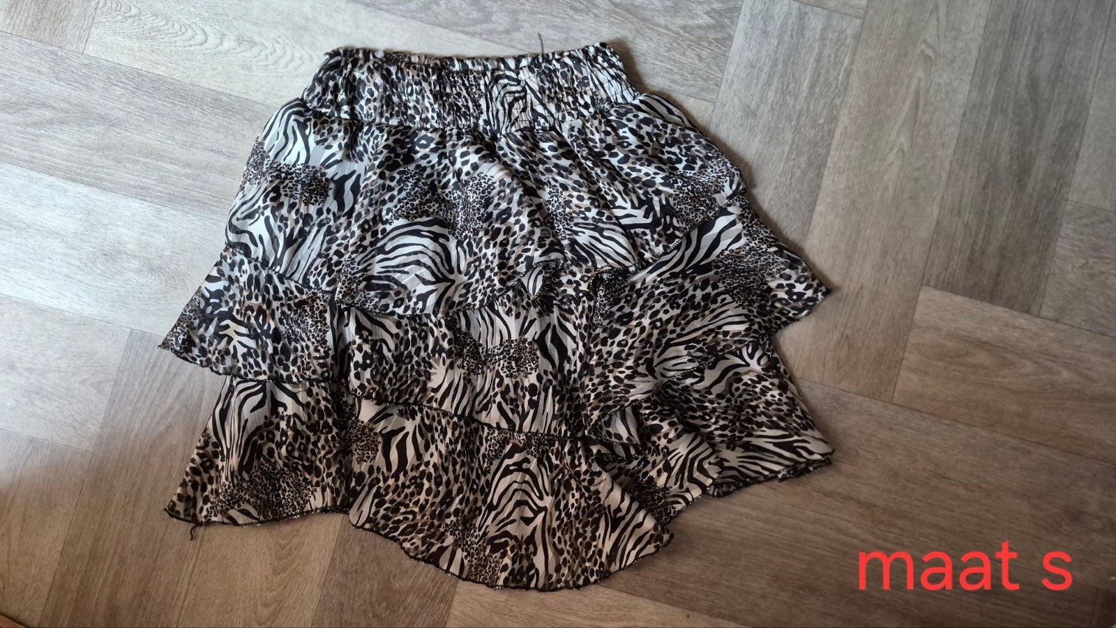 Leopard/Zebra Print Gelaagde Rok Maat S, Kleding | Dames, Meerkleurig, Ophalen of Verzenden, Maat 36 (S), Gedragen