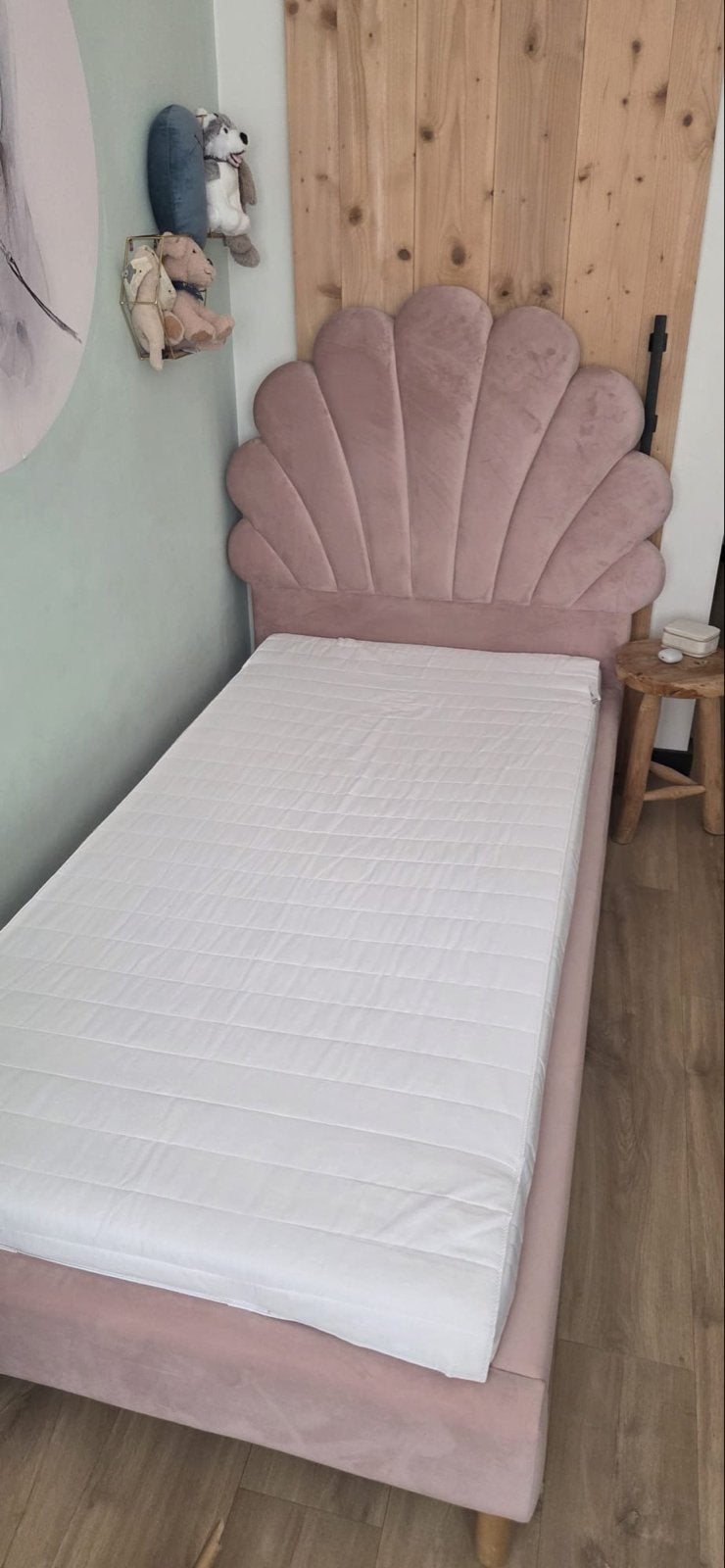 Eenpersoonsbed roze schelp, 90x200 cm, 85 tot 100 cm, Zo goed als nieuw, 180 cm of meer, Ophalen
