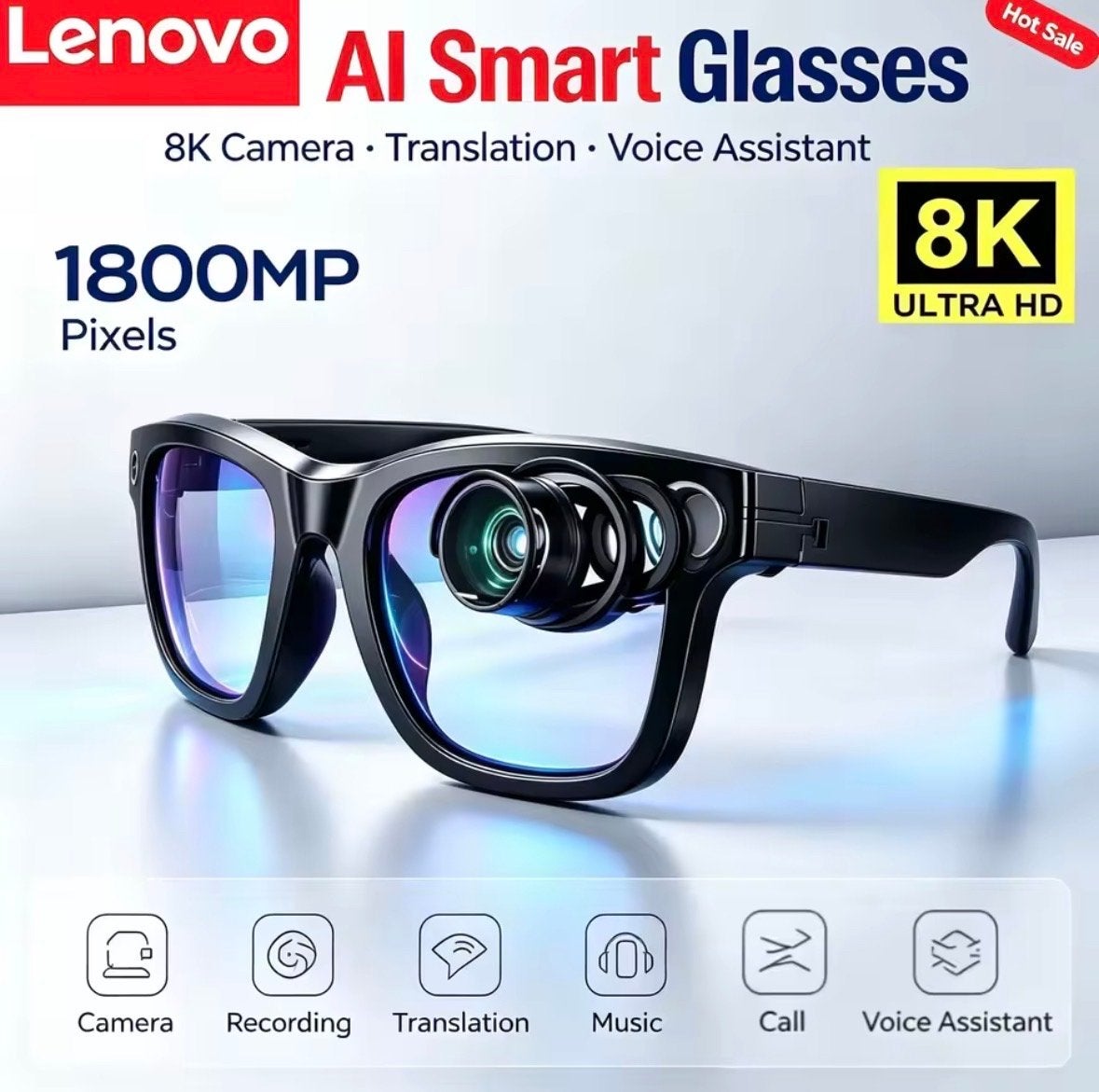 Lenovo AI Smart Glasses - Bluetooth Audio Zonnebril, Overige merken, Verzenden, Zwart, Nieuw