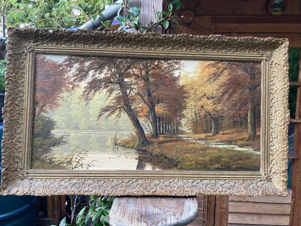 Olieverf schilderij (94x54cm), Ophalen, Doek, Oud hollands, Landschap