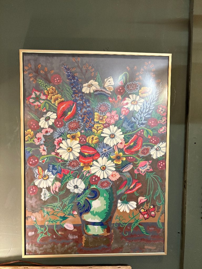 Vintage Bloemstilleven Olieverf op Papier., Ophalen, Stilleven, Olieverf, Klassiek